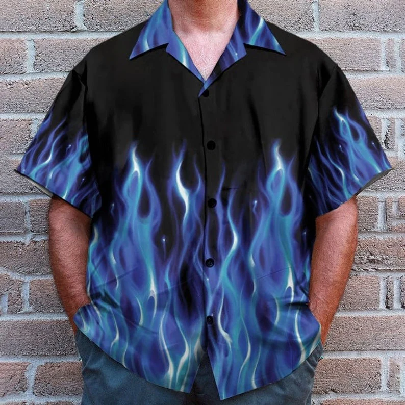 3D Hot Rod Blue Flame Bowling Hawaiian Shirt - Perfect Gift For Friends, Family - Image 3