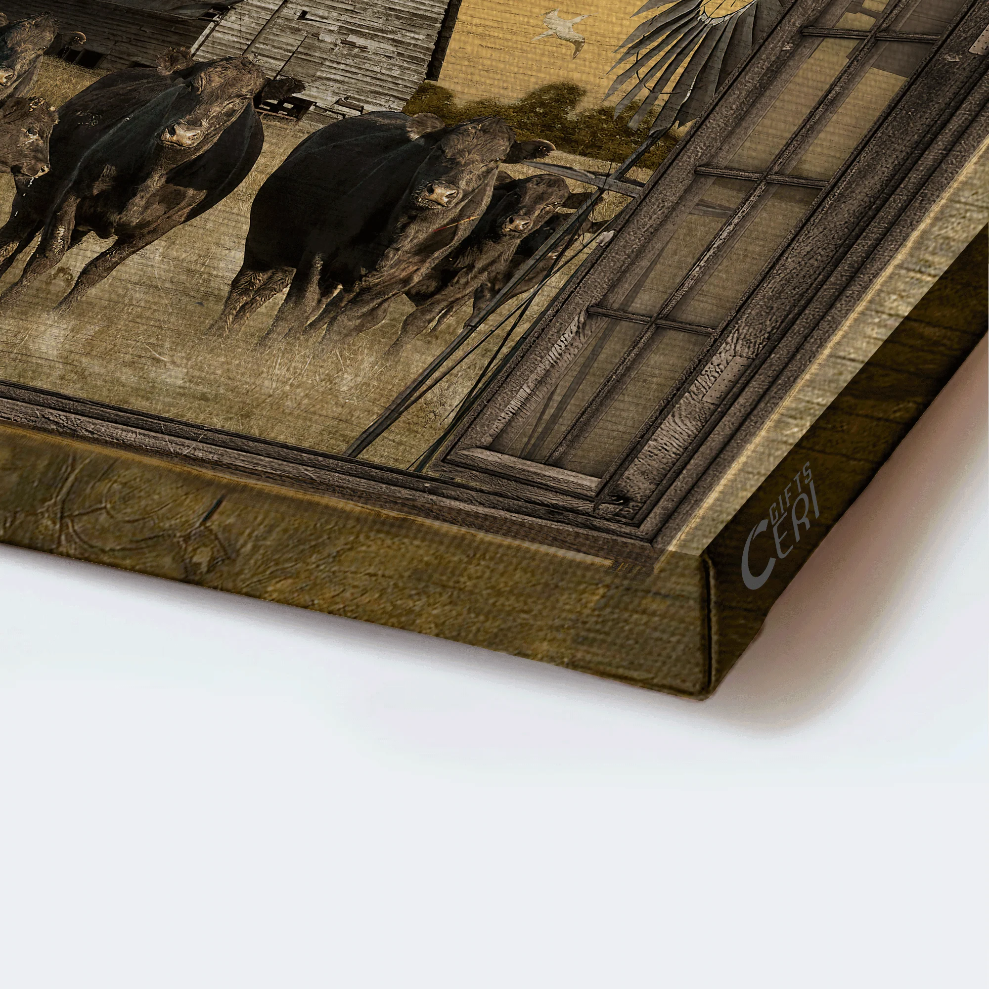 Aberdeen Angus Premium Wrapped Landscape Canvas - Old Barn Painting, Aberdeen Angus, Countryside, Windmill - Gift For Farmers, Farm Lovers - Image 3