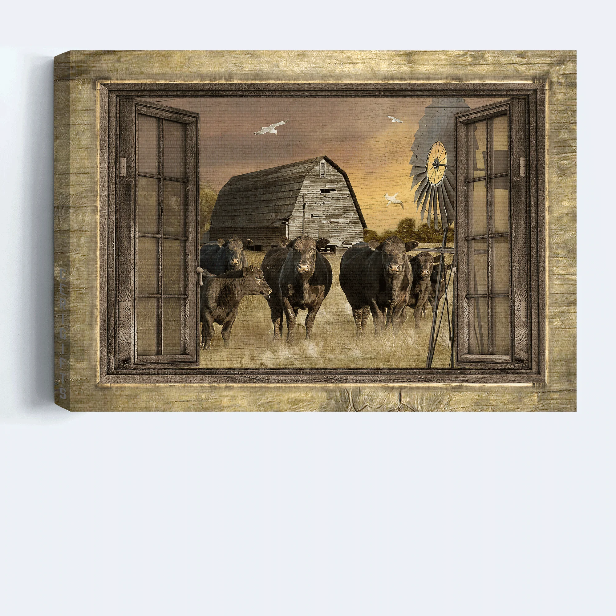 Aberdeen Angus Premium Wrapped Landscape Canvas - Old Barn Painting, Aberdeen Angus, Countryside, Windmill - Gift For Farmers, Farm Lovers - Image 4