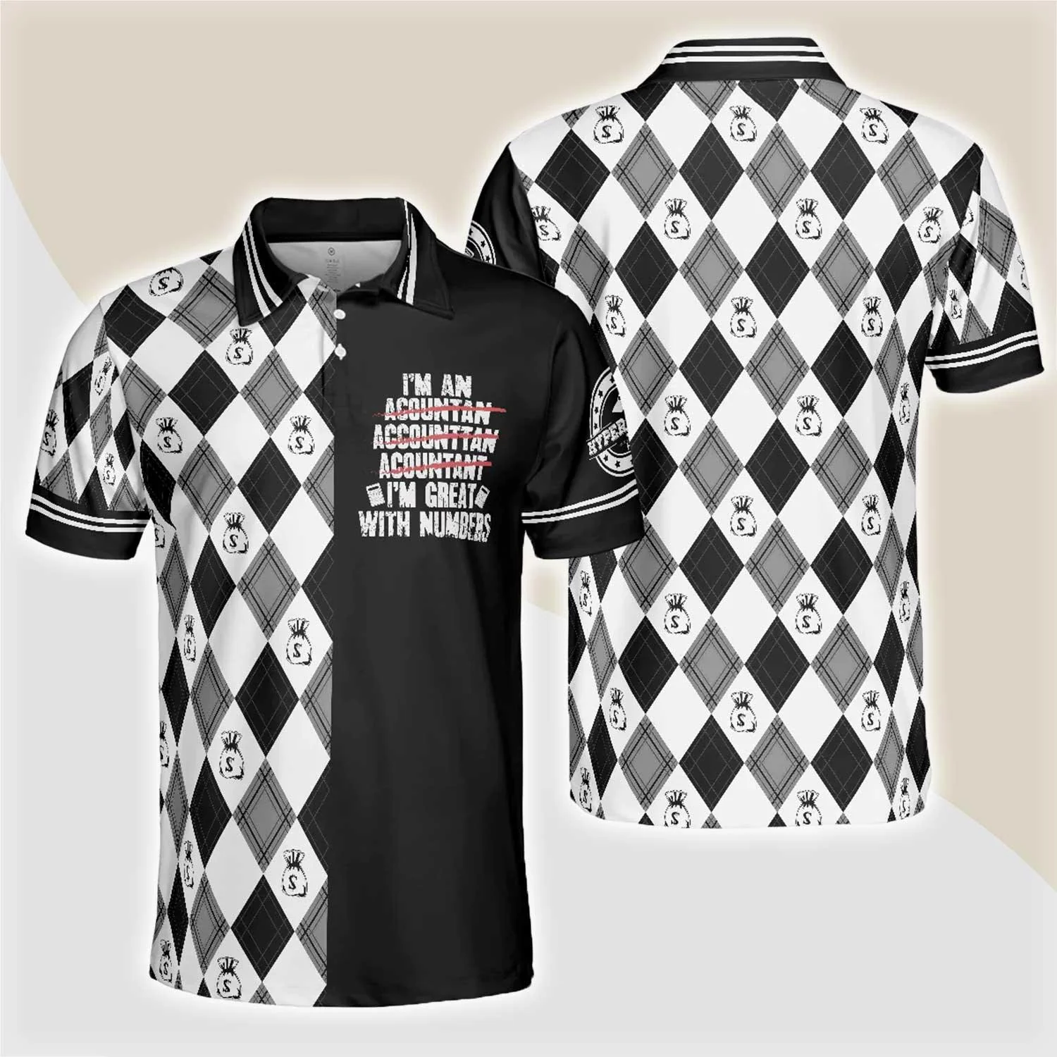 Accountant Men Polo Shirt, Argyle Pattern Accountant, I'm An Accountant I'm Great With Numbers Shirt - Gift For Men, Accountant