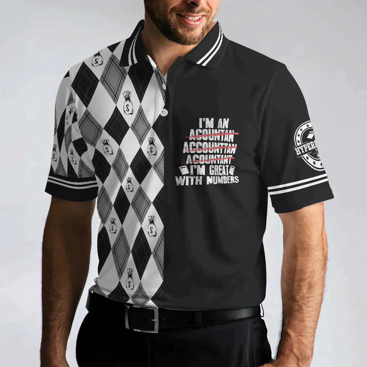 Accountant Men Polo Shirt, Argyle Pattern Accountant, I'm An Accountant I'm Great With Numbers Shirt - Gift For Men, Accountant - Image 6