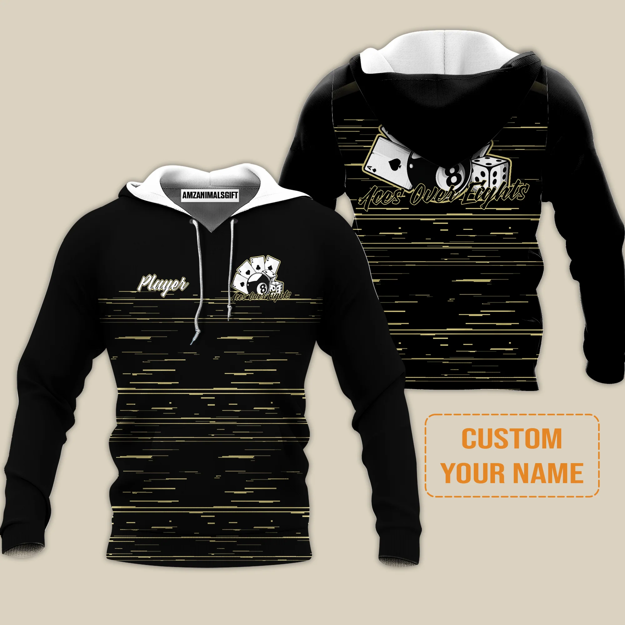Aces Over Eights 8 Ball Pool Billiards Custom Name Hoodie, Personalized 8 Ball Pool Hoodie, Gift For Billiards Player - Image 2