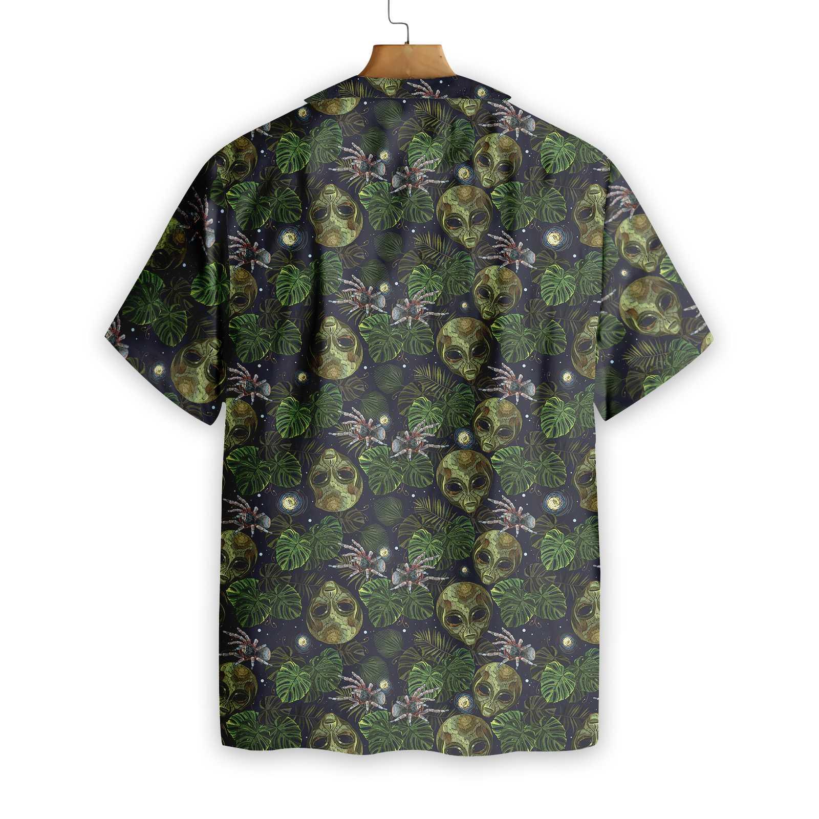 Ailen Hawaiian Shirts, Alien And Spider In Night Tropical Forest, Monstera Leaves Aloha Shirts For Summer - Perfect Gift For Men, Friends, Family - Image 2
