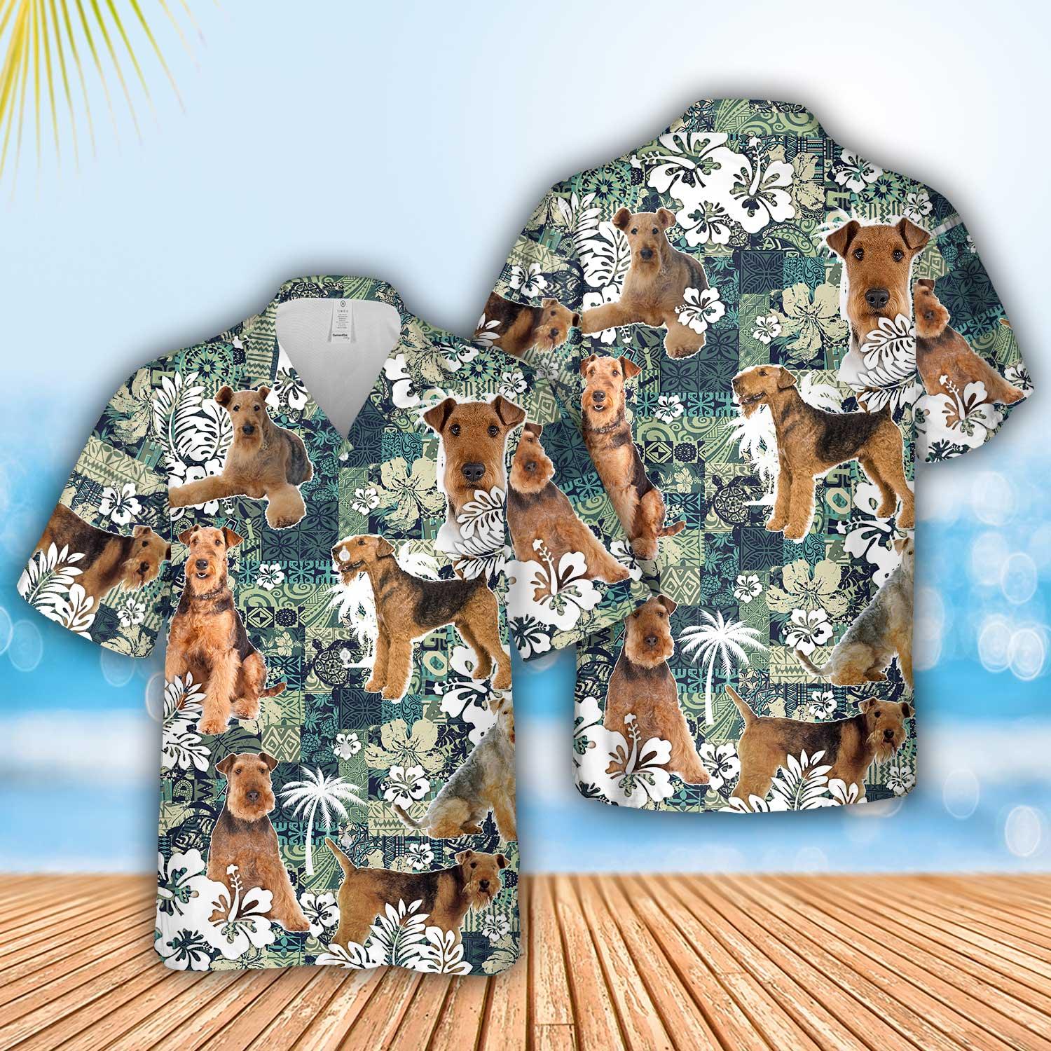 Airedale Terrier Hawaiian Shirt - Tropical Leaves Hawaiian Shirt For Summer - Perfect Gift For Men, Airedale Terrier Lovers, Dog Lovers - Image 4