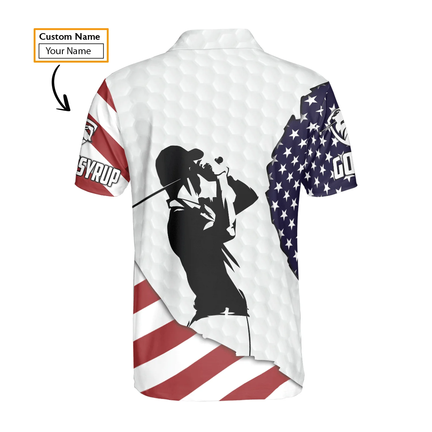 American Flag 4th of July Custom Name Golf Men Polo Shirt - American Flag Apparel - Personalized Gift For Golf Lover, 4th Of July, Him, Husband - Image 3