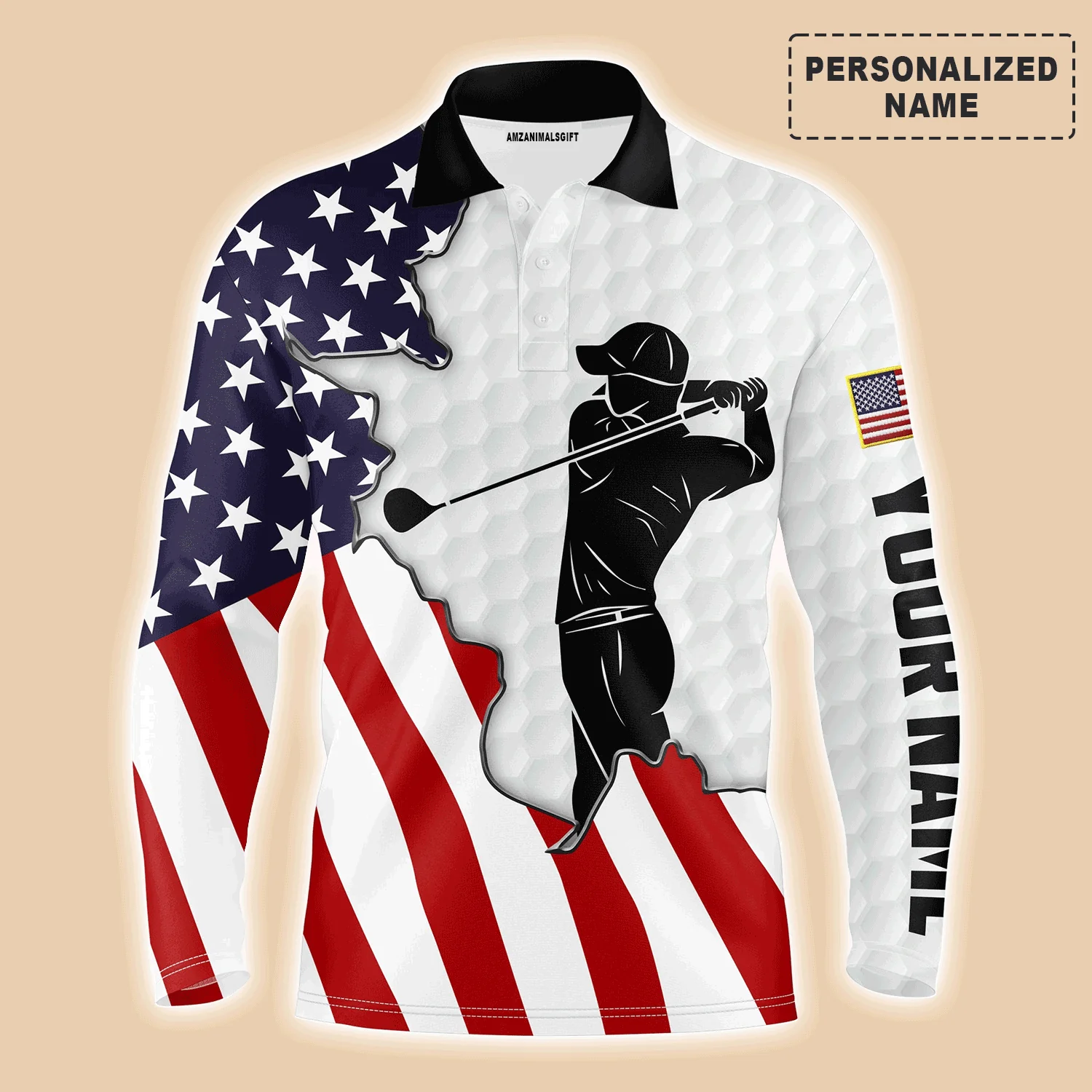 American Flag 4th of July Custom Name Golf Men Polo Shirt - American Flag Apparel - Personalized Gift For Golf Lover, 4th Of July, Him, Husband - Image 5