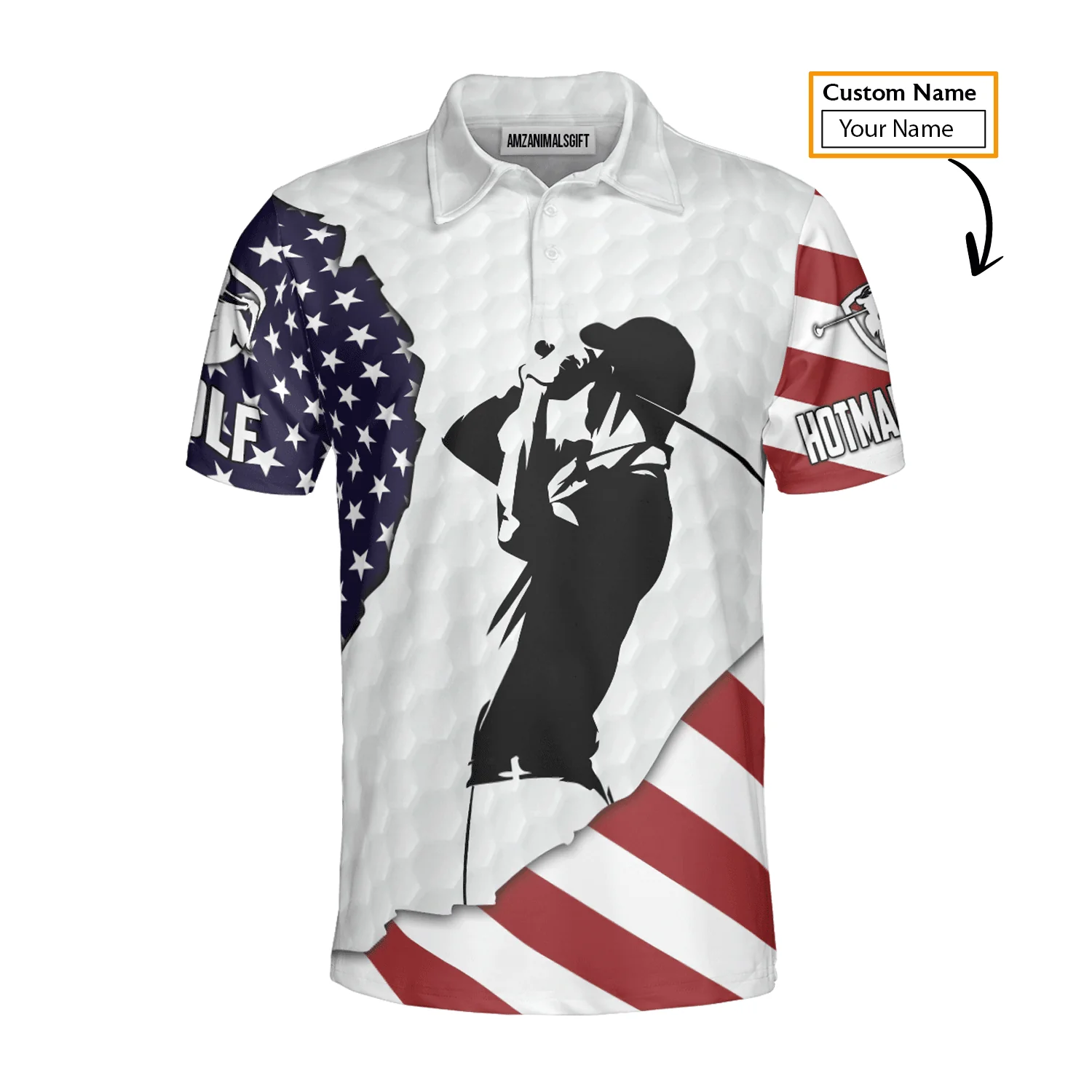 American Flag 4th of July Custom Name Golf Men Polo Shirt - American Flag Apparel - Personalized Gift For Golf Lover, 4th Of July, Him, Husband - Image 6