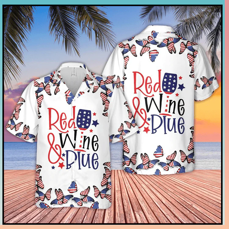 American Flag Butterfly Wine Aloha Hawaiian Shirts For Men Women, Red Wine Blue Hawaiian Shirt, 4th July Gift For Summer, Friend, Independence Day