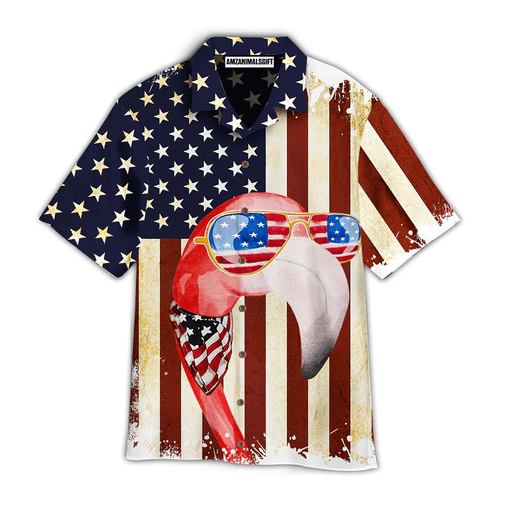 American Flag Flamingo Aloha Hawaiian Shirts For Men Women, 4th July Gift For Summer, Friend, Family, Patriot, Independence Day