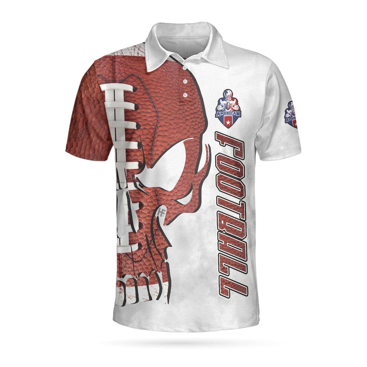 Personalized American Football Custom Men Polo Shirt, Skull Short Sleeve Custom Polo Shirt, Pigskin Pattern Skull Polo Shirt, Best Football Shirt For Men - Image 3