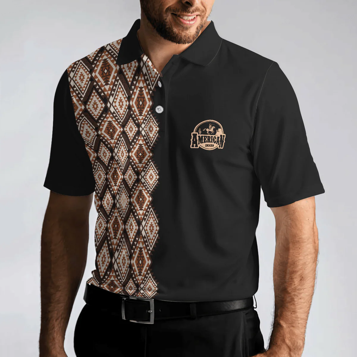 American Indian Polo Shirt, Navajo Pattern Shirt For Men, American Themed Polo Style Shirt - Gift For Family, Friends - Image 5