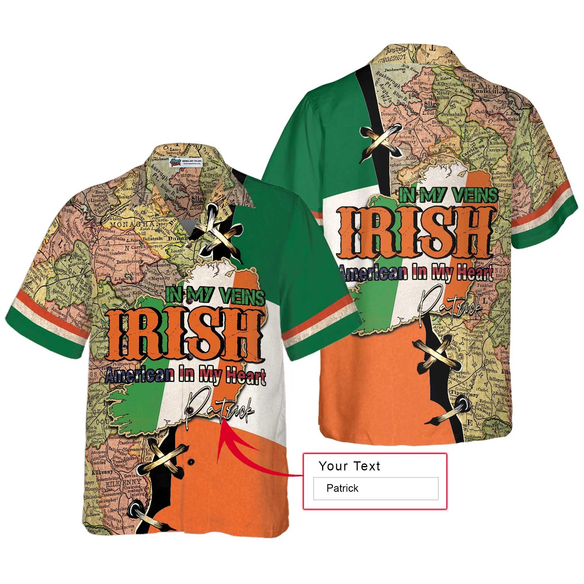 American Map Hawaiian Shirt Custom Name, Irish In My Veins American In My Heart Aloha Shirt, Personalized Colorful Summer Aloha Shirts For Men Women