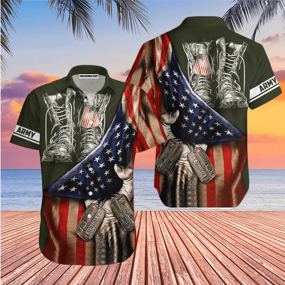Army Veteran US American Flags And Shoes Black Aloha Hawaiian Shirts For Men Women, 4th Of July Gift For Summer, Friend, Family, Independence Day - Image 2