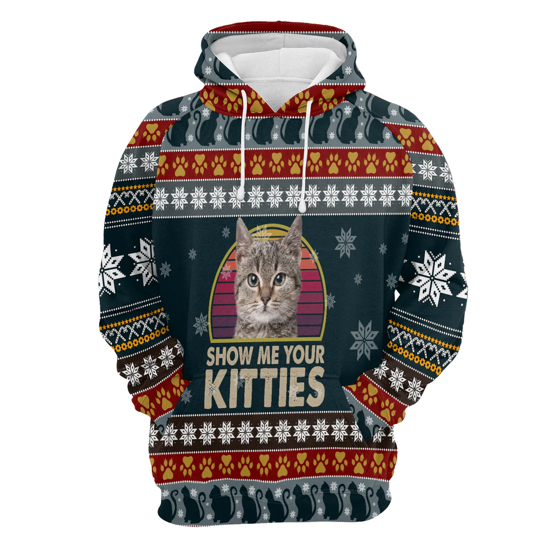 at Xmas Premium Christmas Hoodie, Show Me Your Kitties Unisex Hoodie For Men & Women - Perfect Gift For Christmas, Cat Lovers - Image 3