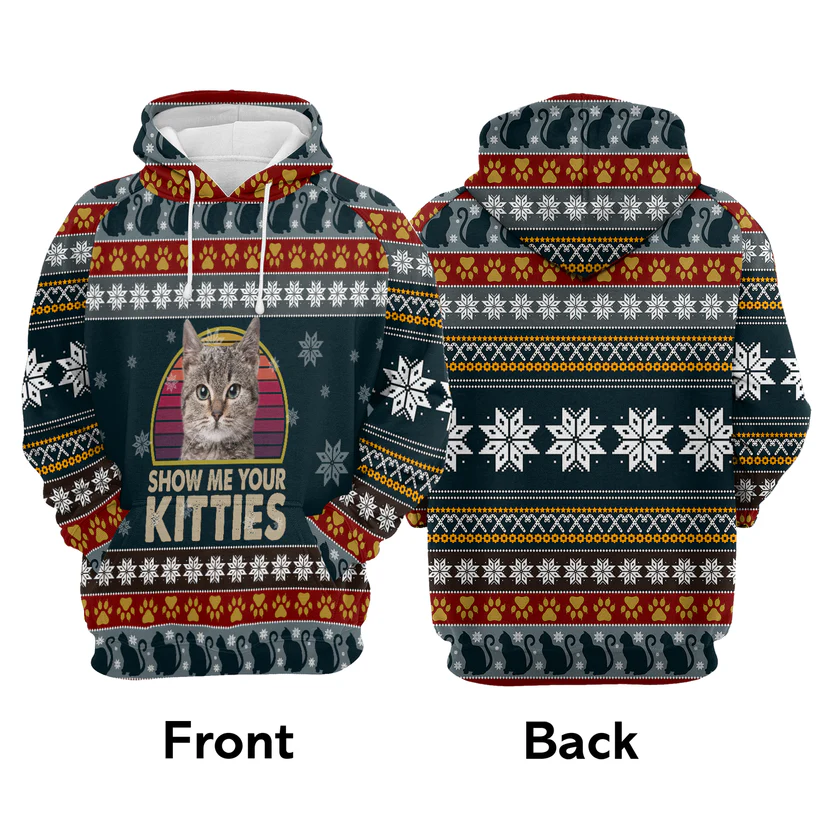 at Xmas Premium Christmas Hoodie, Show Me Your Kitties Unisex Hoodie For Men & Women - Perfect Gift For Christmas, Cat Lovers - Image 4
