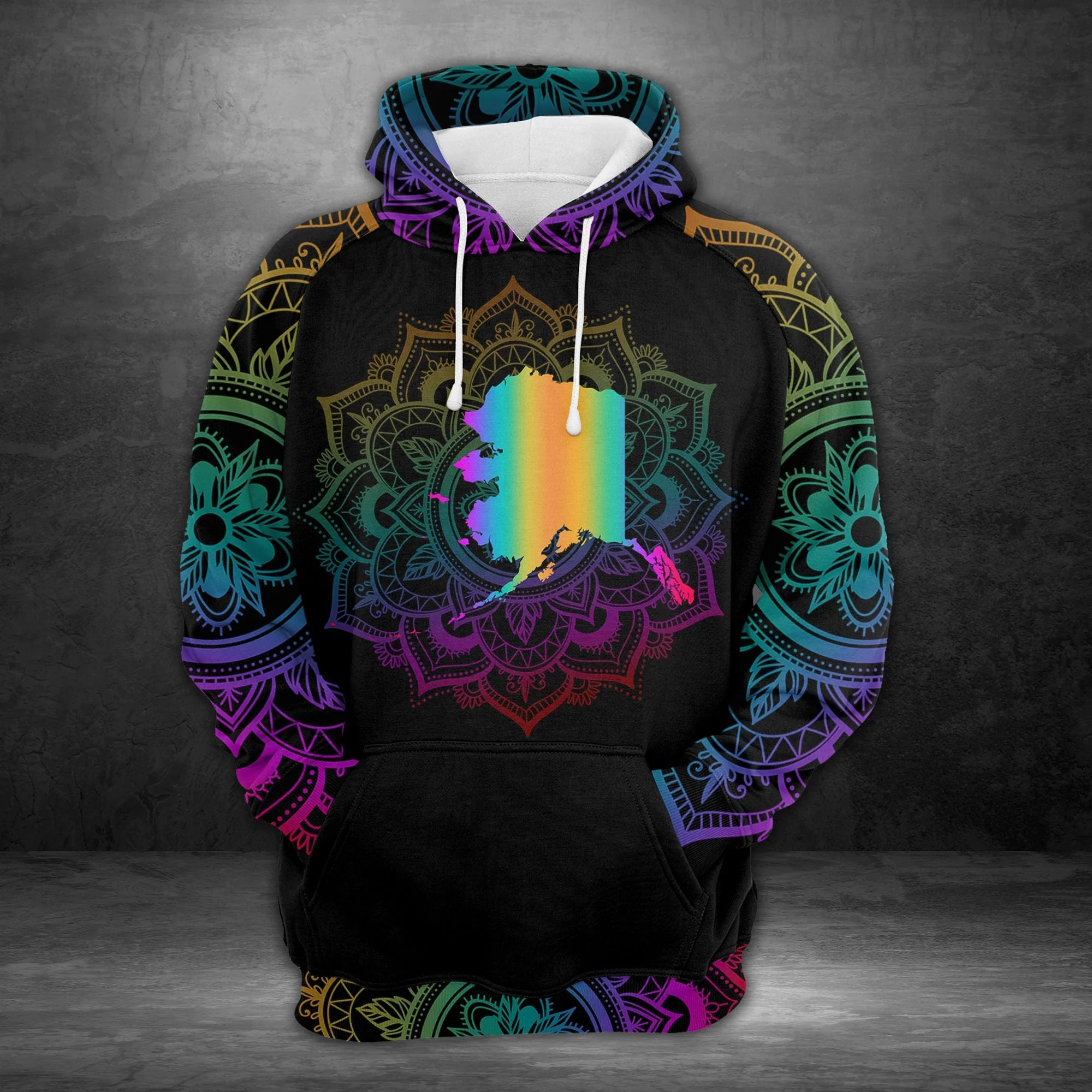 Awesome Alaska Neon Mandala Pullover Halloween Premium Hoodie, Perfect Outfit For Men And Women On Christmas New Year Autumn Winter - Image 3