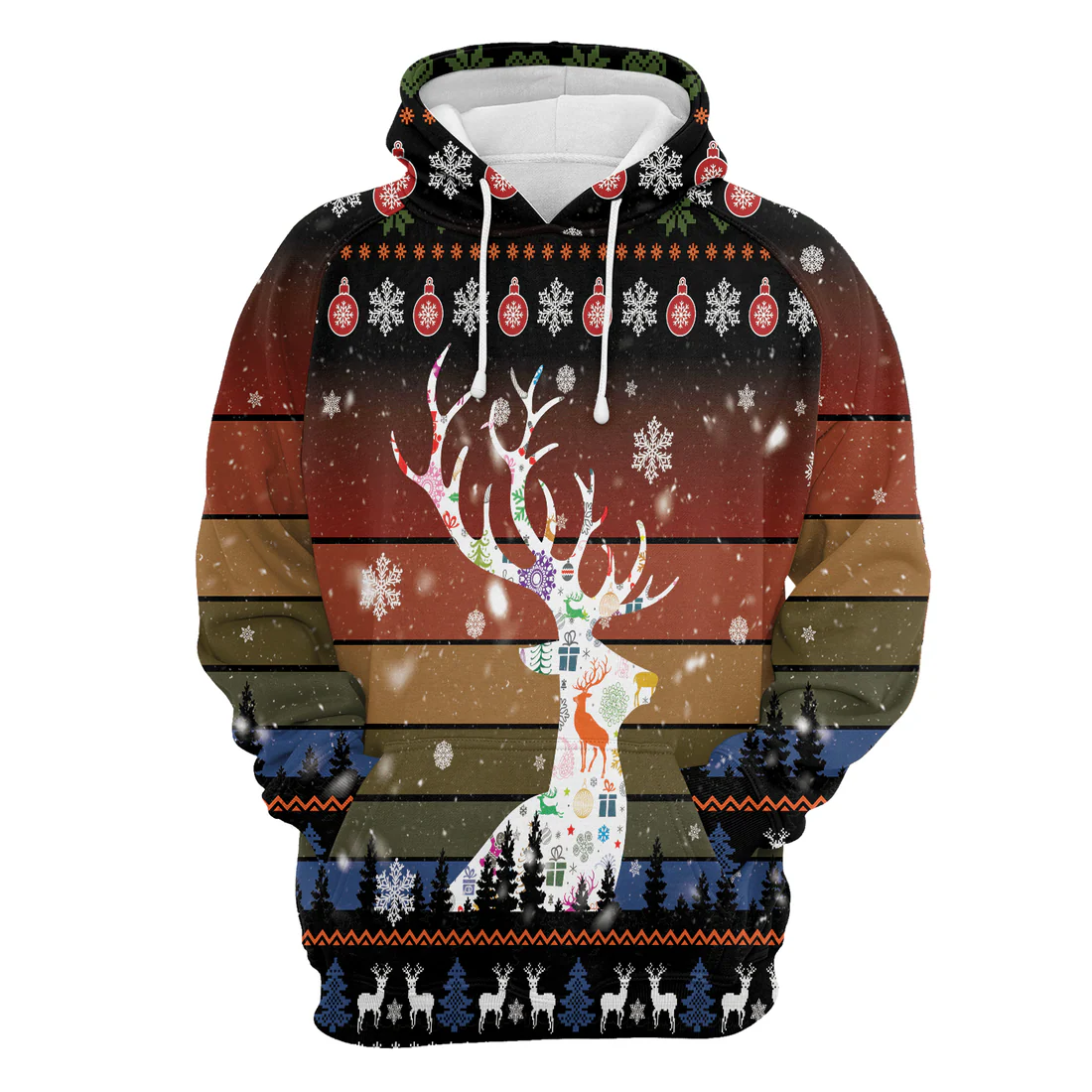 Awesome Deer Premium Christmas Hoodie, Vintage Background Awesome Deer Christmas Unisex Hoodie For Men & Women - Perfect Gift For Christmas, Family - Image 4
