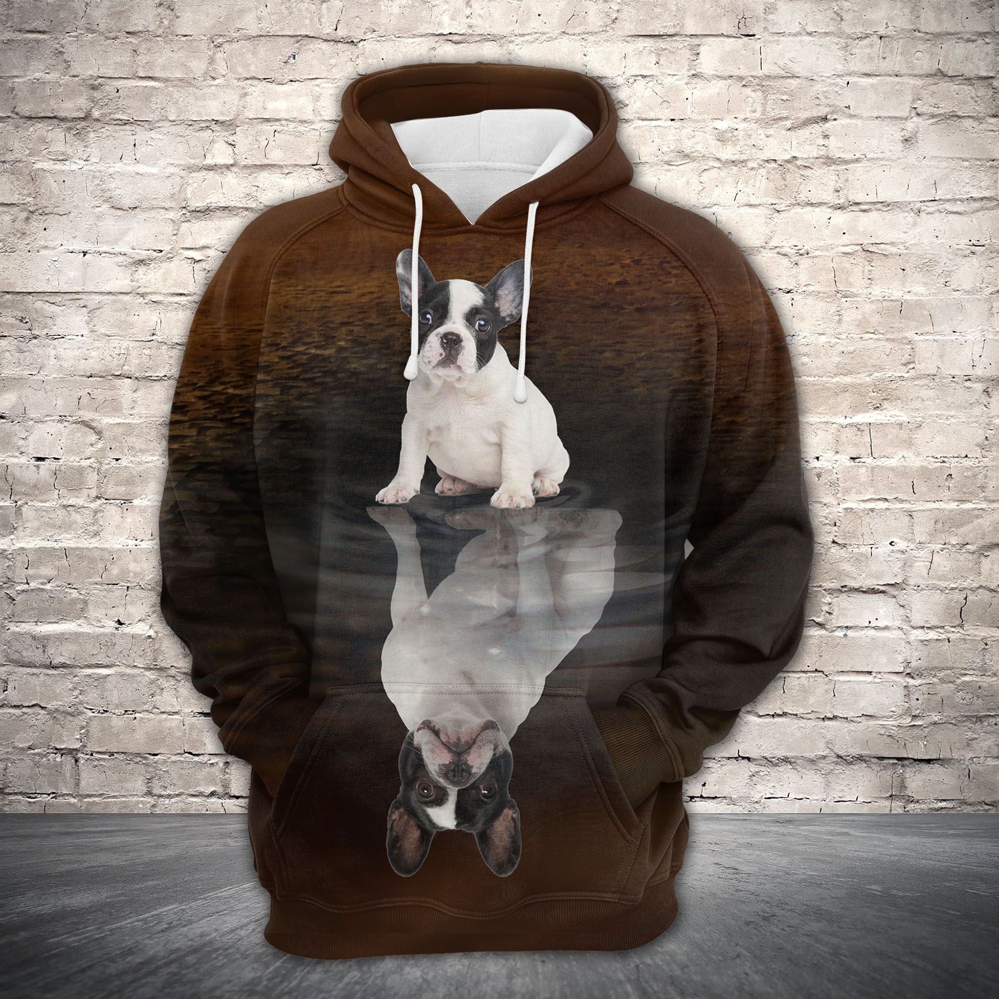 Awesome French Bulldog Reflection Premium Brown Hoodie, Perfect Outfit For Men And Women On Christmas New Year Autumn Winter - Image 2