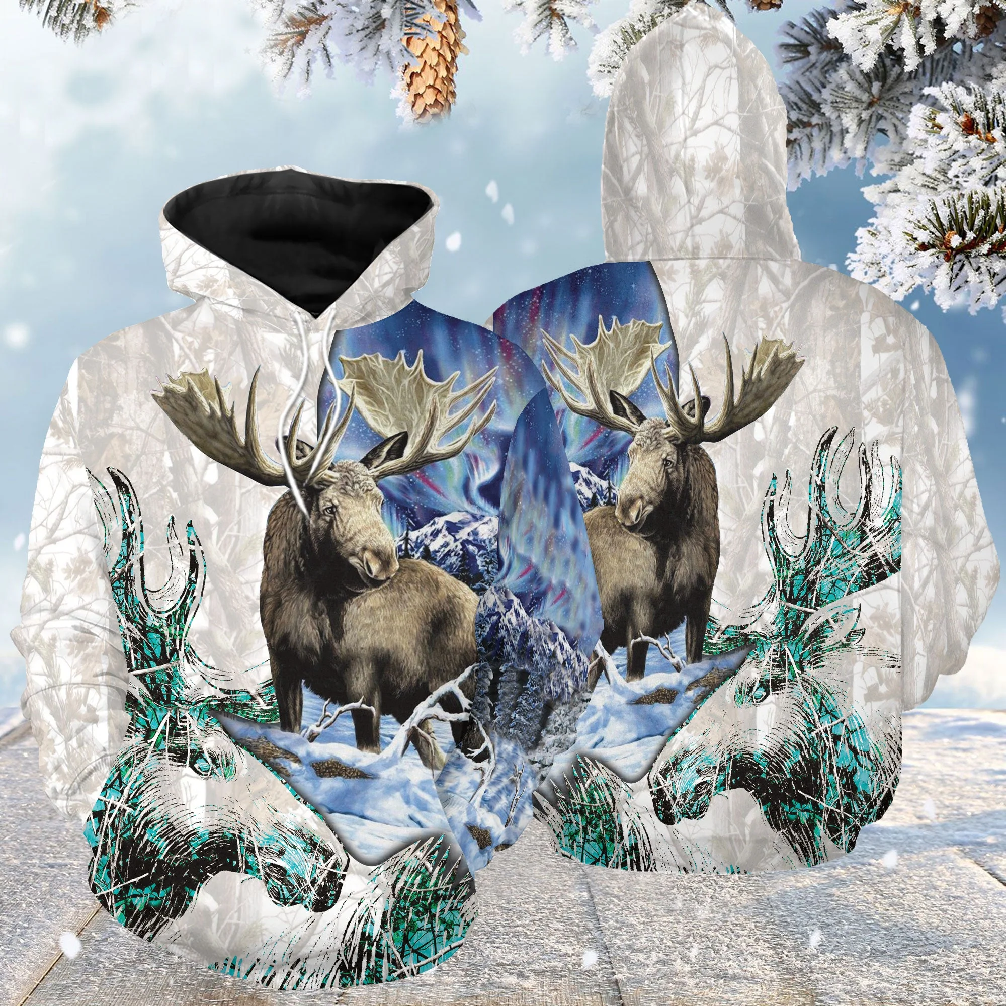 Awesome Moose & Aurora Pullover Premium Hoodie, Perfect Outfit For Men And Women On Christmas New Year Autumn Winter - Image 2