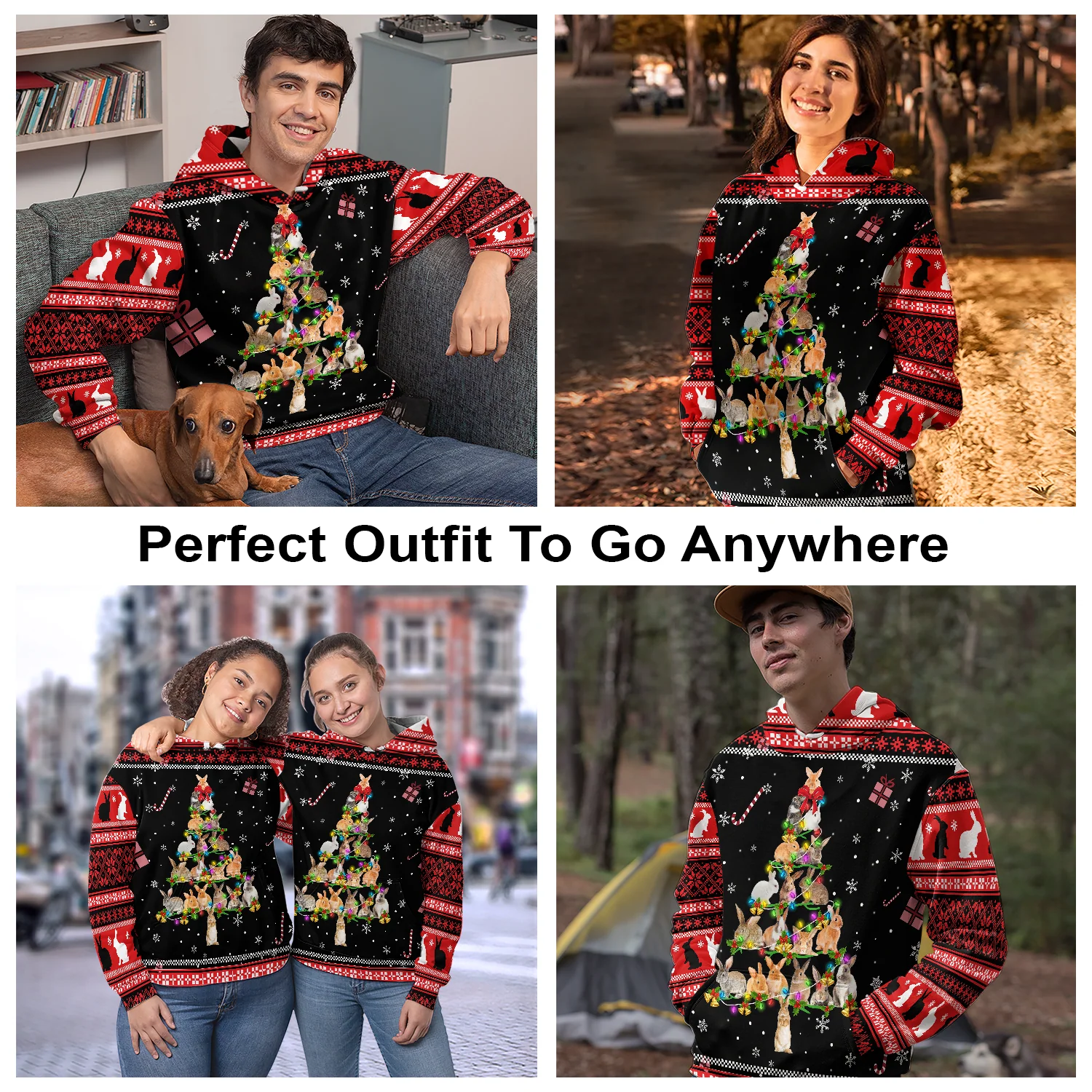 Awesome Rabbit Pine Christmas Pullover Premium Hoodie, Perfect Outfit For Men And Women On Christmas New Year Autumn Winter - Image 3