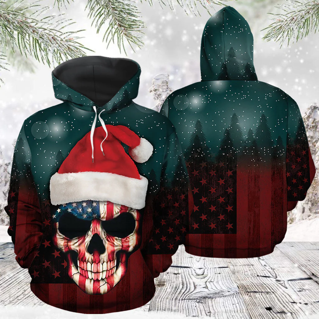 Awesome Skull American Flag Pullover Premium Hoodie, Perfect Outfit For Men And Women On Christmas New Year Autumn Winter - Image 3