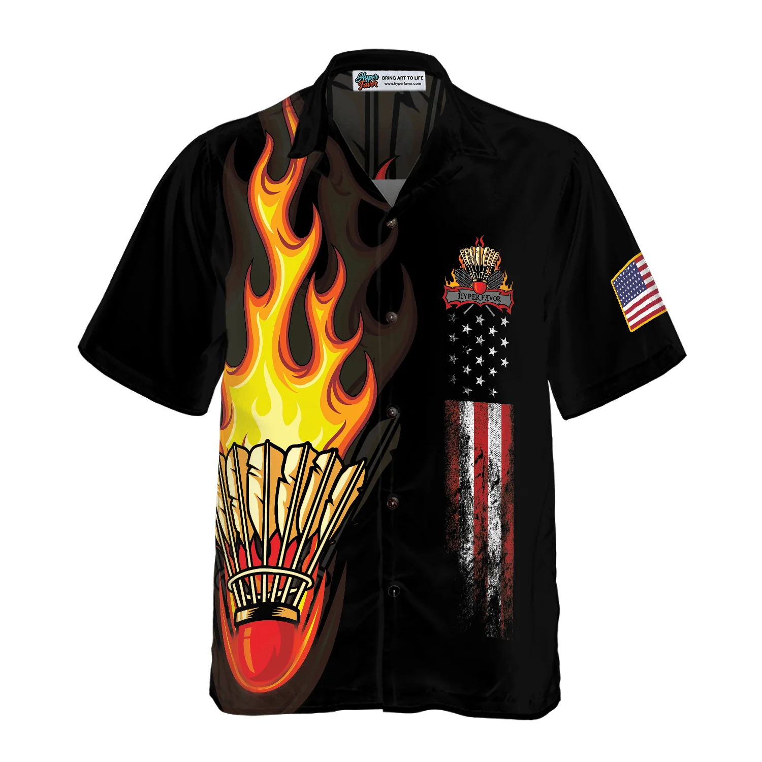 Badminton Hawaiian Shirt For Summer, Badminton Flame American Flag, Colorful Hawaiian Shirt For Men - Gift For Women, Friend, Team, Badminton Lovers - Image 3