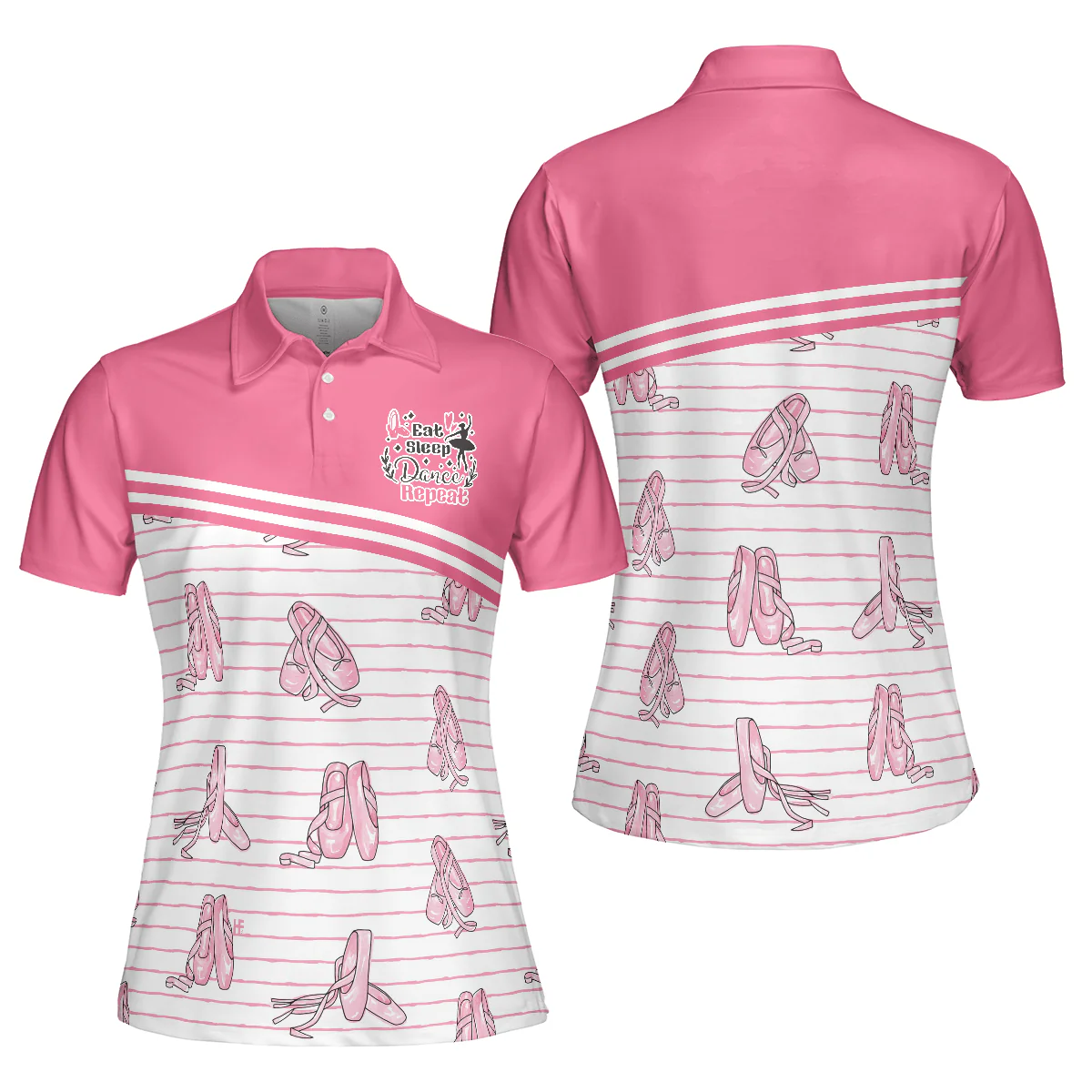 Ballerina Women Polo Shirt, Pink Ballet Polo Shirt Design For Ladies - Gift For Ballet Dancer, Ballerina - Image 2