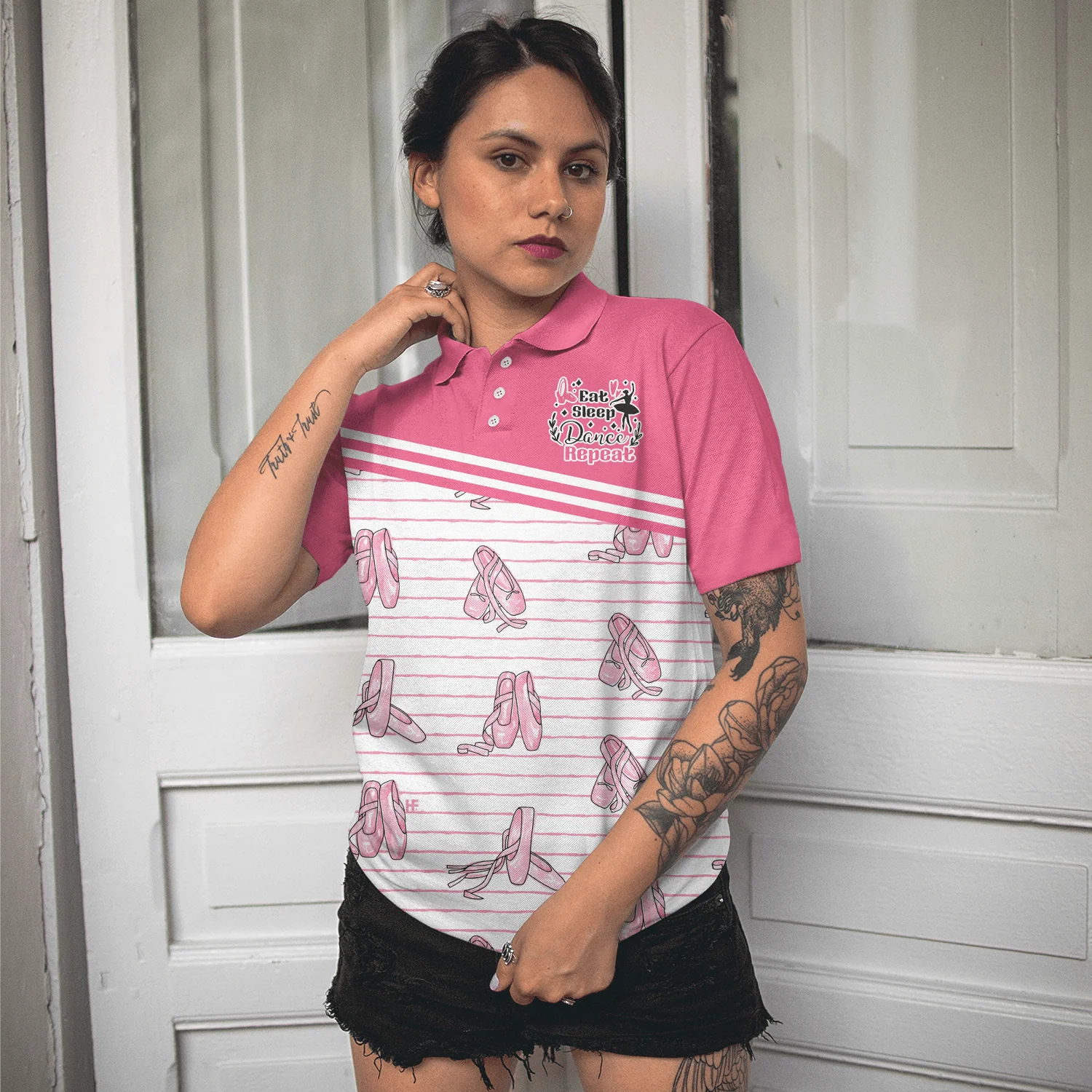 Ballerina Women Polo Shirt, Pink Ballet Polo Shirt Design For Ladies - Gift For Ballet Dancer, Ballerina - Image 6