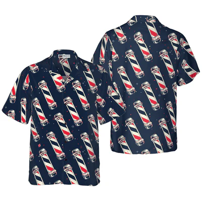 Barber Hawaiian Shirt, Barber Pole Aloha Shirt For Men - Perfect Gift For Barber, Husband, Boyfriend, Friend, Family