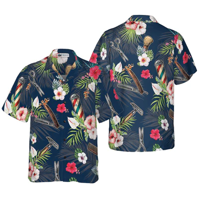 Barber Hawaiian Shirt, Barber Tools Tropical Pattern Aloha Shirt For Men - Perfect Gift For Baber, Husband, Boyfriend, Friend, Family