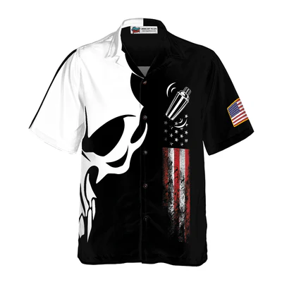 Bartender Hawaiian Shirt, Skull Bartender Black Aloha Shirt For Men - Perfect Gift For Bartender, Husband, Boyfriend, Friend, Family - Image 3