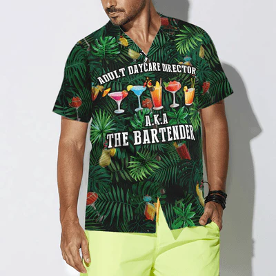 Bartender Hawaiian Shirt, Tropical Leaves Colorful Cocktail Bartender Aloha Shirt For Men - Perfect Gift For Bartender, Husband, Boyfriend, Friend - Image 4