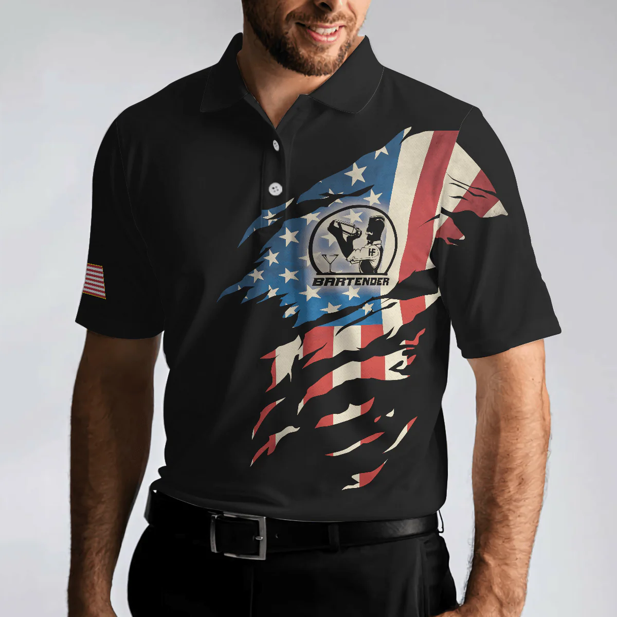 Bartender Men Polo Shirt, My Craft Allows Me To Fix Anything, Ripped American Flag Polo Shirt - Best Shirt For Men, Bartender - Image 6