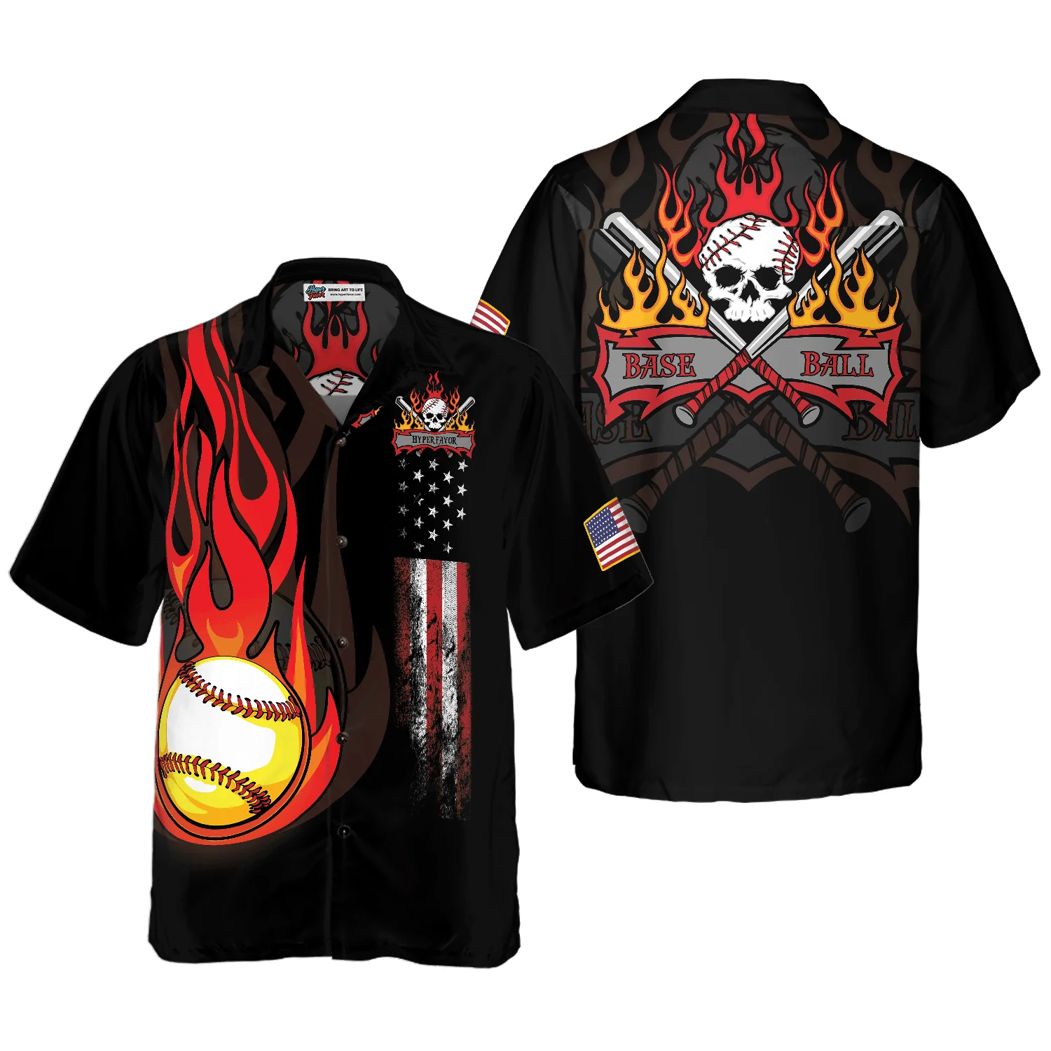Baseball Flame American Flag Aloha Hawaiian Shirt For Summer, Colorful Hawaiian Shirt Outfit For Men Women, Friend, Team, Baseball Lovers