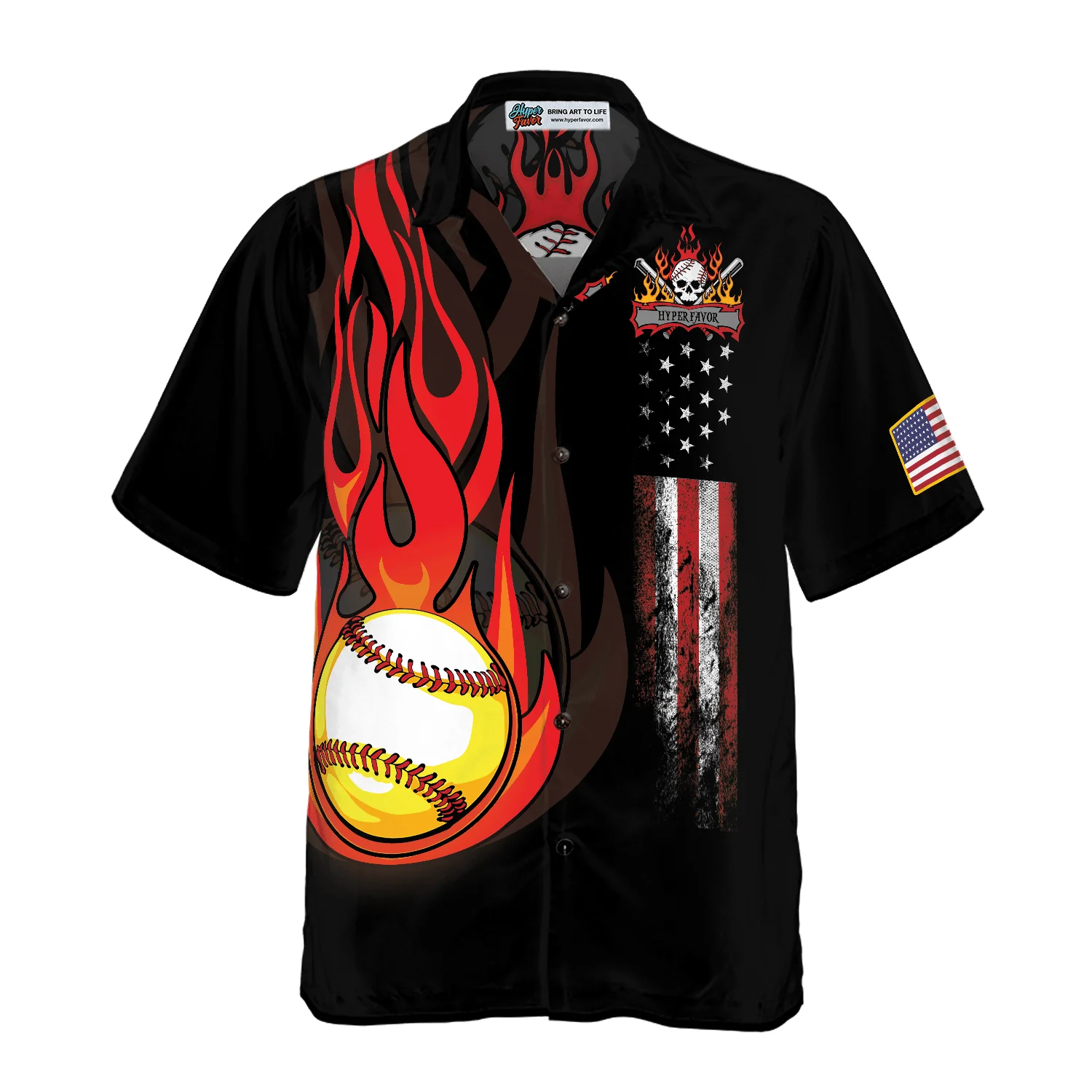 Baseball Flame American Flag Aloha Hawaiian Shirt For Summer, Colorful Hawaiian Shirt Outfit For Men Women, Friend, Team, Baseball Lovers - Image 3