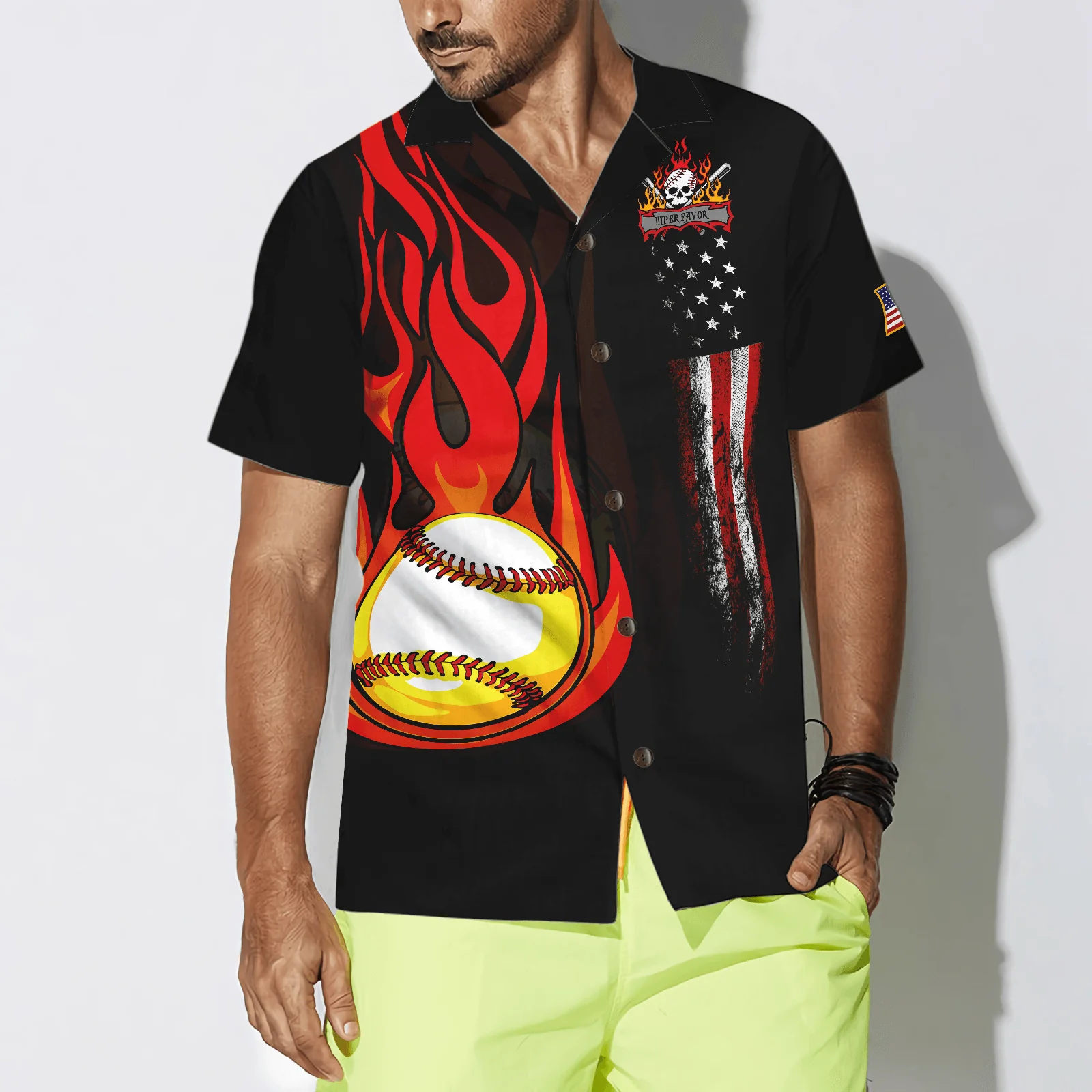 Baseball Flame American Flag Aloha Hawaiian Shirt For Summer, Colorful Hawaiian Shirt Outfit For Men Women, Friend, Team, Baseball Lovers - Image 4