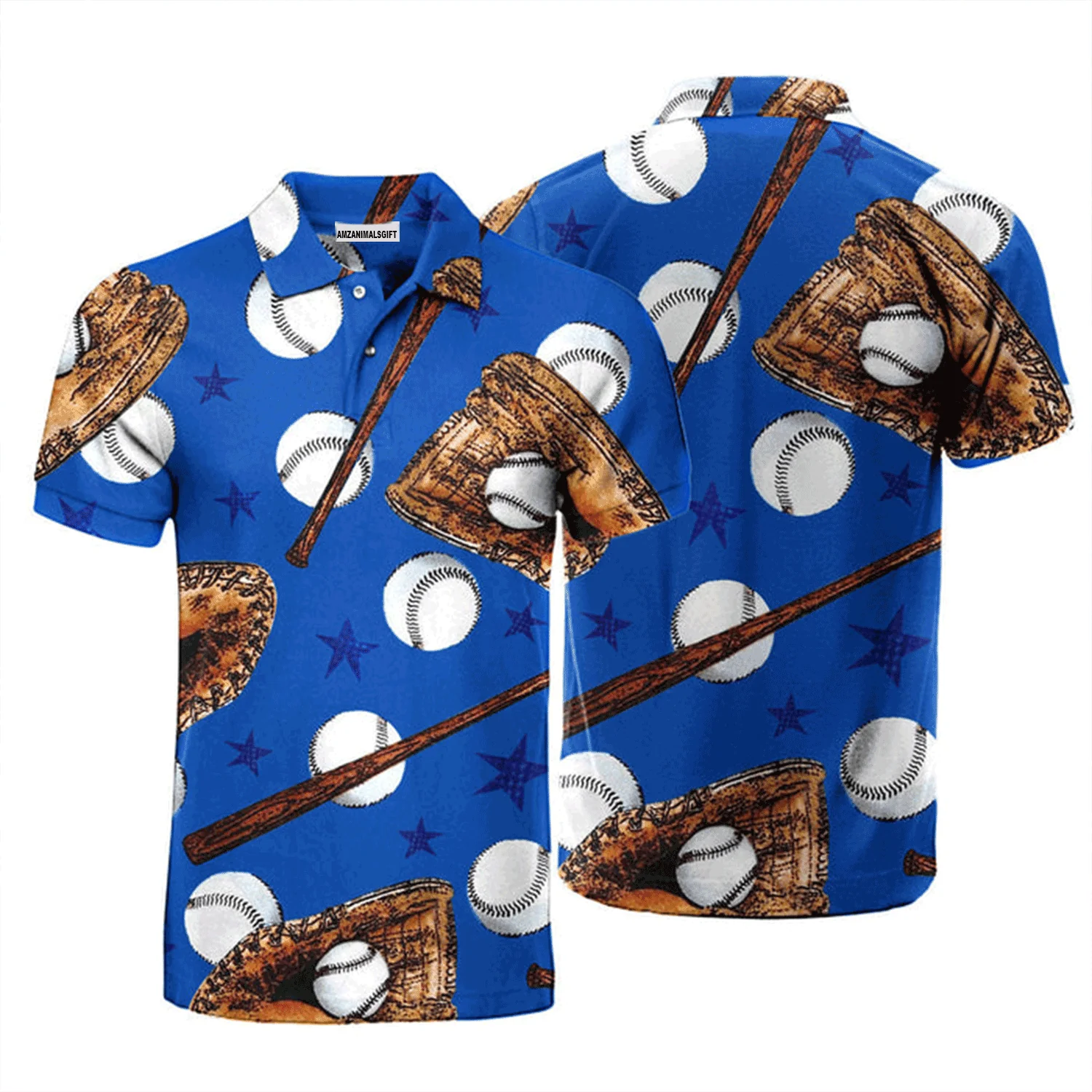 Baseball Men Polo Shirt, Baseball Lover Sport Royal Blue Polo Shirt For Men, Perfect Polo Shirt For Baseball Lovers - Image 2