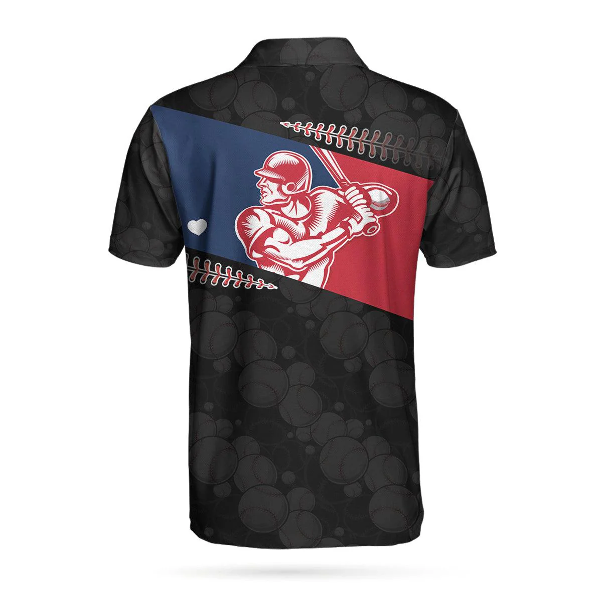 Baseball Men Polo Shirt, Baseball Player Heart, Black Theme Baseball Pattern Polo Shirt, Best Baseball Shirt For Men, Gift For Baseball Lovers - Image 2