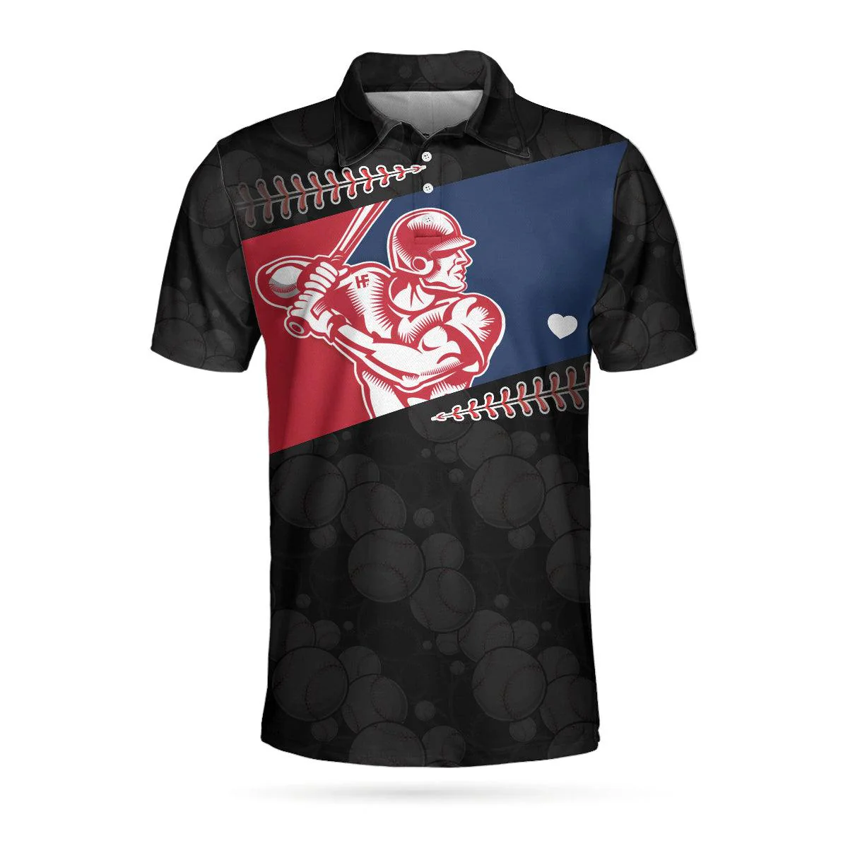 Baseball Men Polo Shirt, Baseball Player Heart, Black Theme Baseball Pattern Polo Shirt, Best Baseball Shirt For Men, Gift For Baseball Lovers - Image 3
