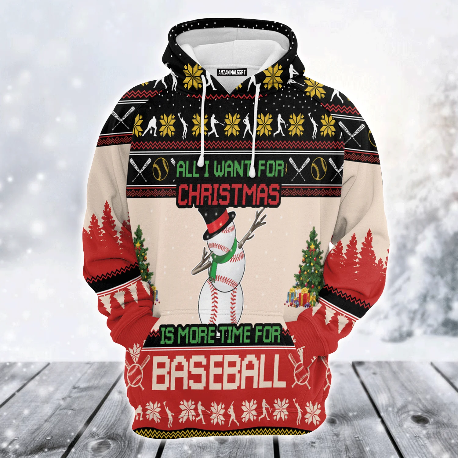 Baseball Premium Christmas Hoodie, All I Want For Christmas Is More Time For Baseball Unisex Hoodie For Men & Women - Perfect Gift For Christmas, Baseball Lovers - Image 2