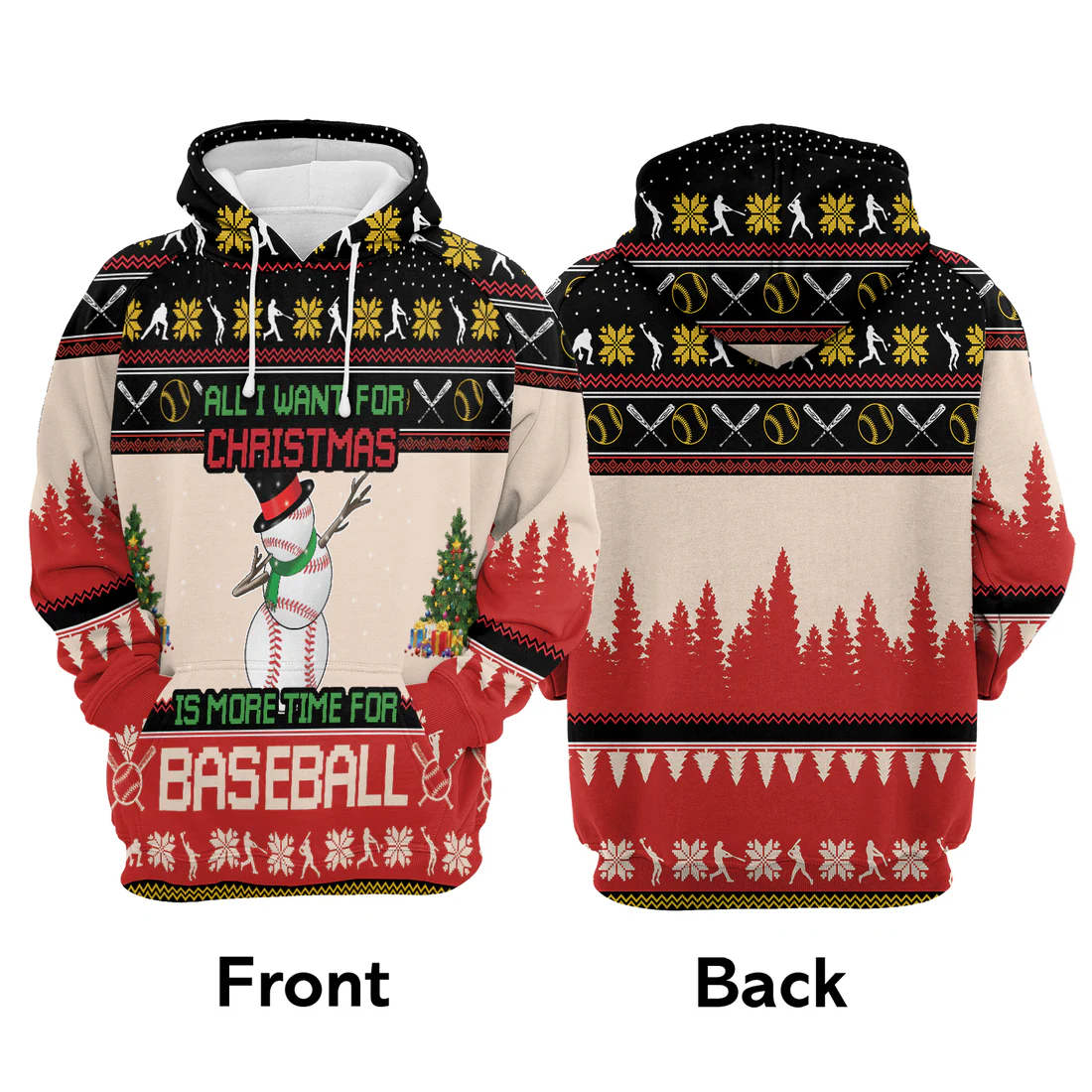 Baseball Premium Christmas Hoodie, All I Want For Christmas Is More Time For Baseball Unisex Hoodie For Men & Women - Perfect Gift For Christmas, Baseball Lovers - Image 3