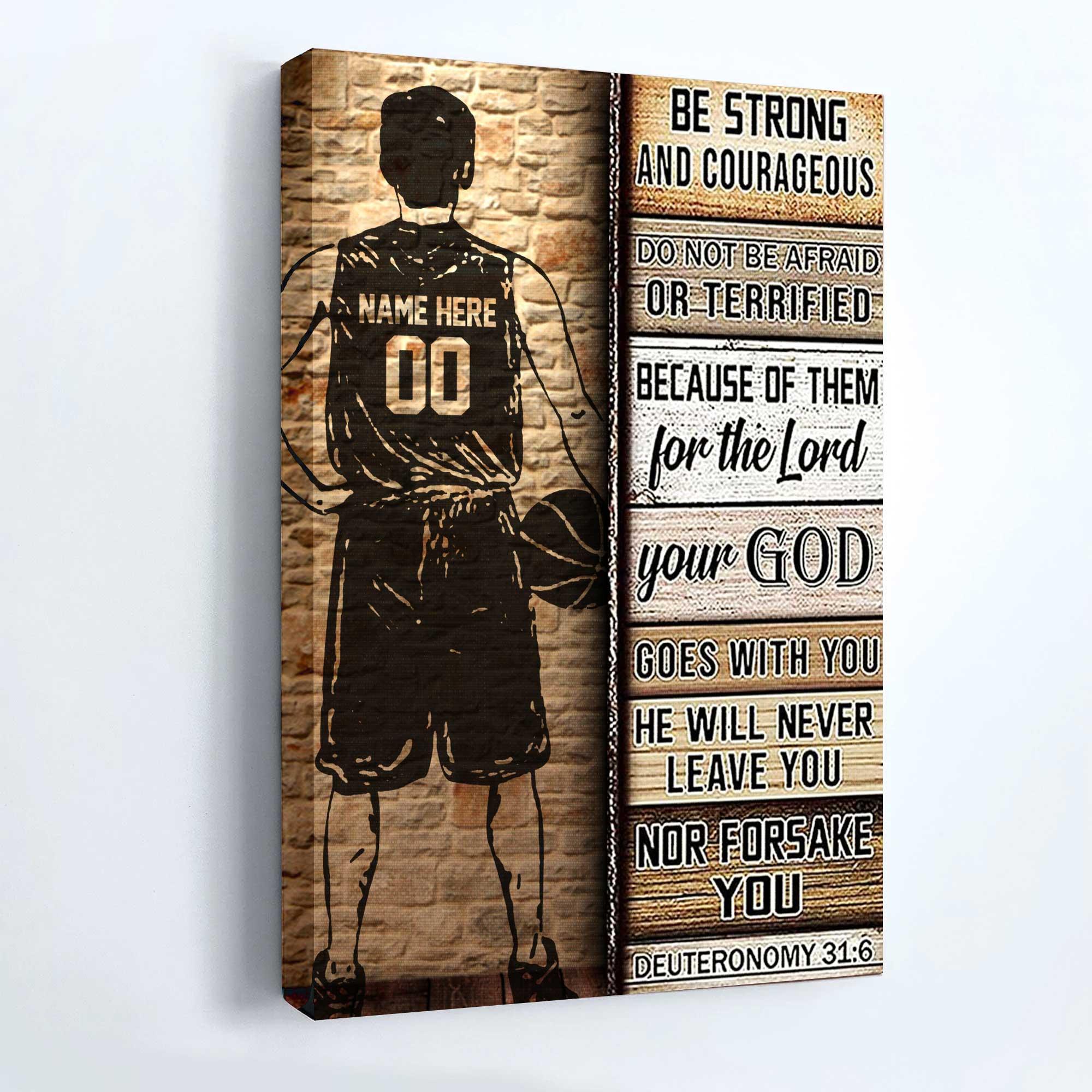 Basketball Portrait Canvas Custom Name and Number - Be Strong and Courageous Premium Wrapped Canvas - Gift For Basketball Players, Family, Friends - Image 2