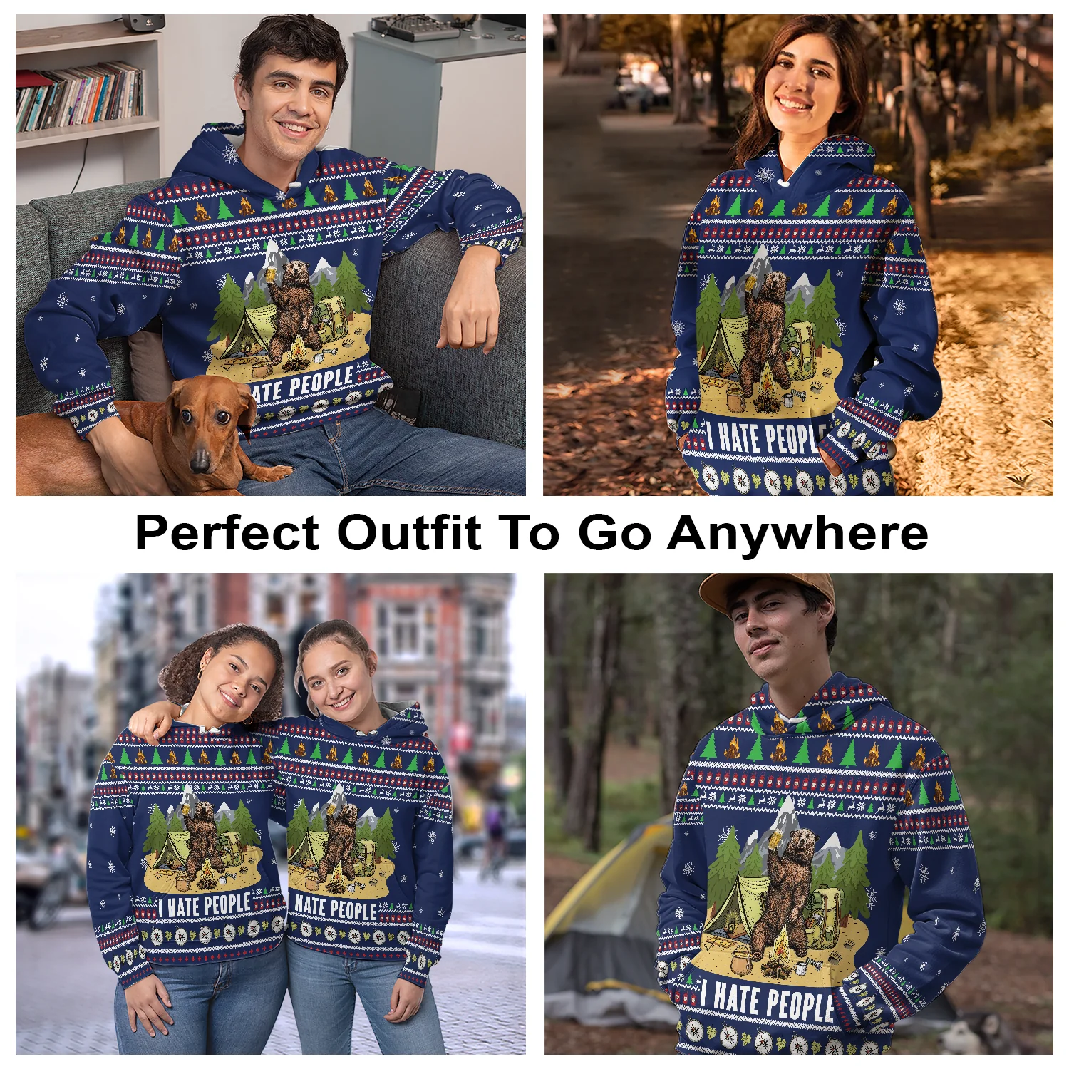 Bear and Beer Camping Pullover Premium Hoodie I Hate People, Perfect Outfit For Men And Women On Christmas New Year Autumn Winter - Image 3