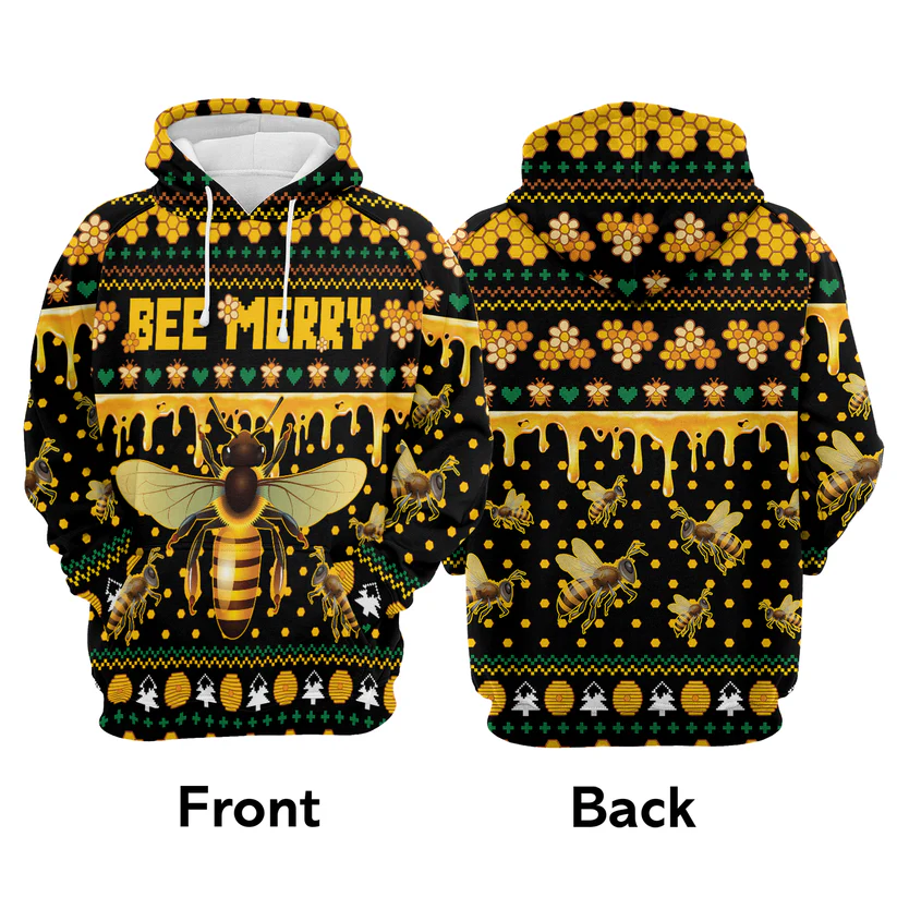 Bee Premium Christmas Hoodie, Bee Merry Christmas Unisex Hoodie For Men & Women - Perfect Gift For Christmas, Bee Lovers - Image 3