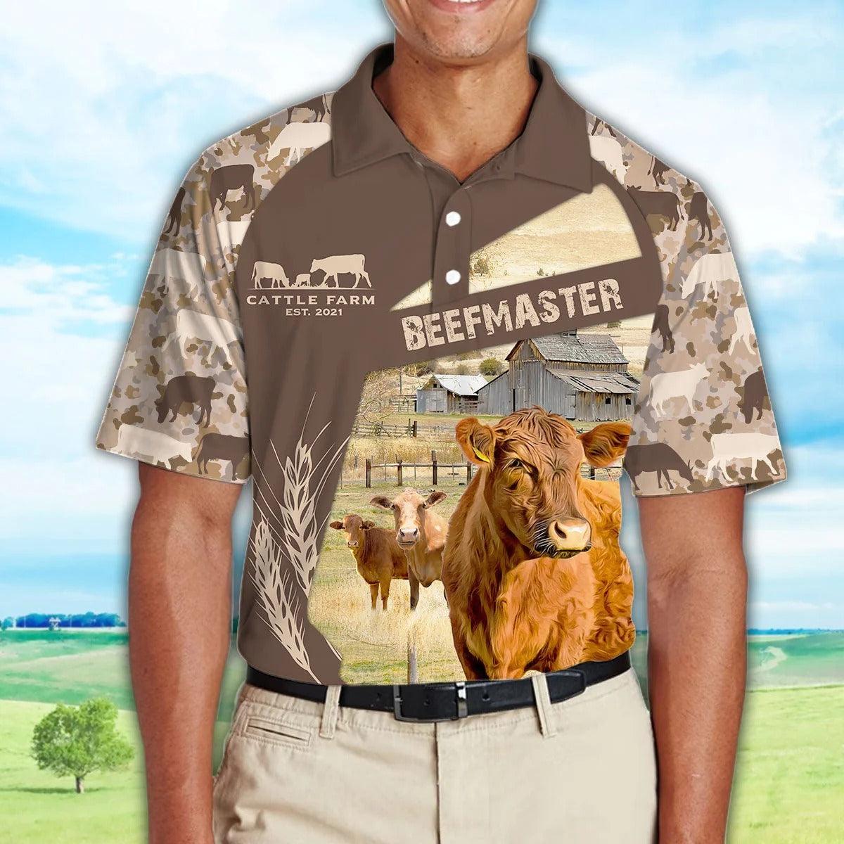 Beefmaster Men Polo Shirts - Beefmaster Camo Pattern Polo Shirts For Men - Perfect Gift For Beefmaster Lovers, Cattle Lovers - Image 3
