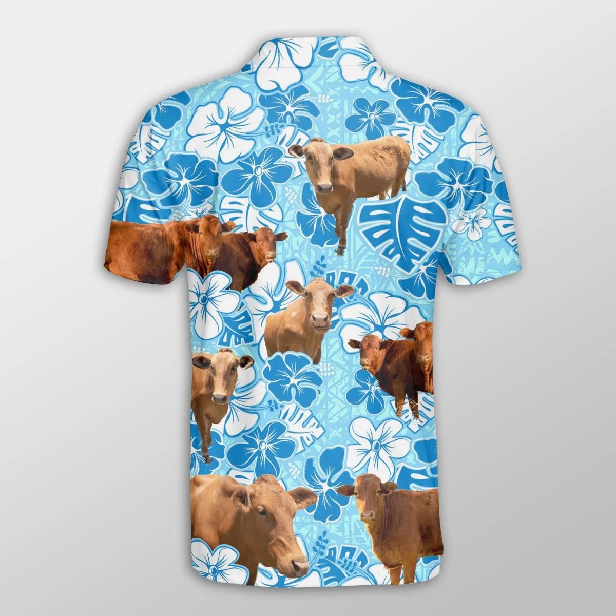 Beefmaster Men Polo Shirts For Summer - Beefmaster Blue Floral Button Shirts For Men - Perfect Gift For Beefmaster Lovers, Cattle Lovers - Image 3