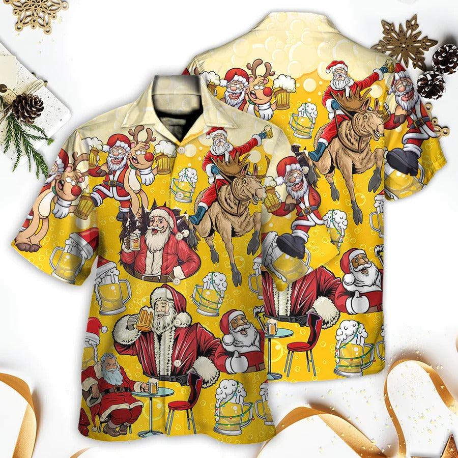 Beer Hawaiian Shirt, Beer Christmas, Santa Claus Drink Beer Merry Xmas Aloha Shirt For Men And Women - Perfect Gift For Beer Lovers, Christmas