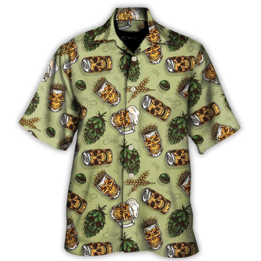 Beer Hawaiian Shirt, Skull Beer, Beer And Hops Favorite Basic Background Aloha Shirt For Men And Women - Perfect Gift For Beer Lovers, Summer - Image 3