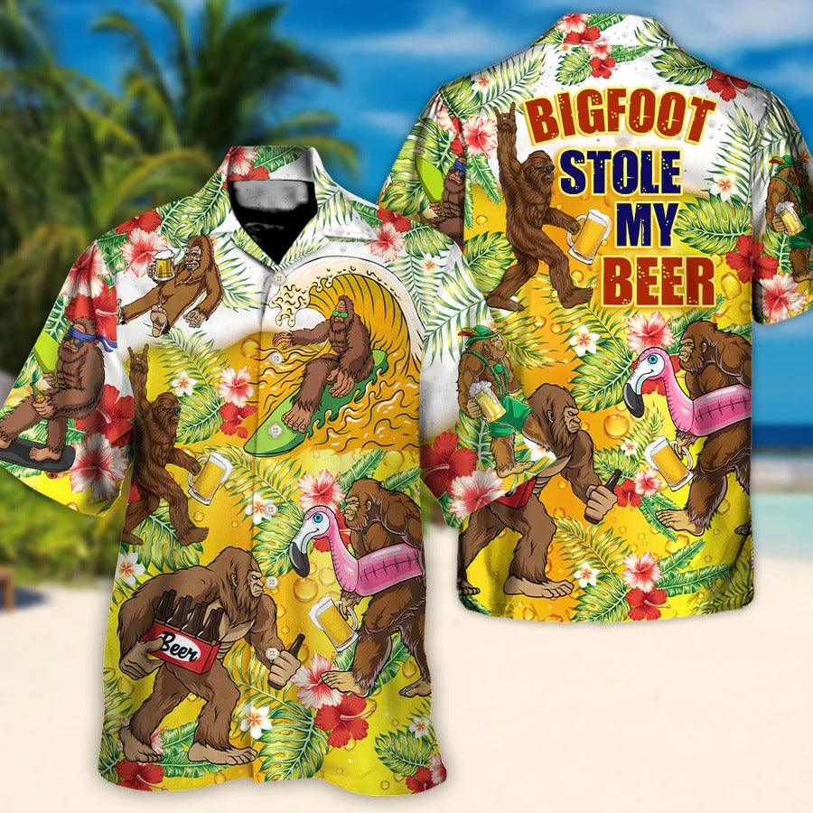 Beer Hawaiian Shirt, Tropical Leaf, Bigfoot Drink Beer, Bigfoot Stole My Beer Aloha Shirt For Men And Women - Perfect Gift For Beer Lovers, Summer