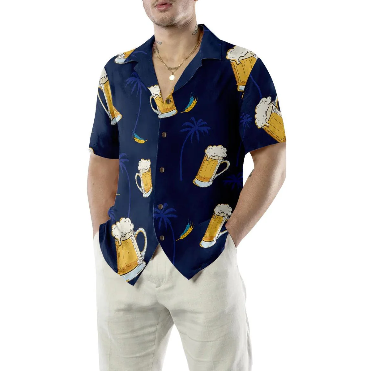 Beer Palm Tree Pattern Hawaiian Shirt, Beer Hawaiian Shirt, Tropical Aloha Shirt For Men Women, Perfect Gift For Husband, Wife, Friend, Family - Image 5
